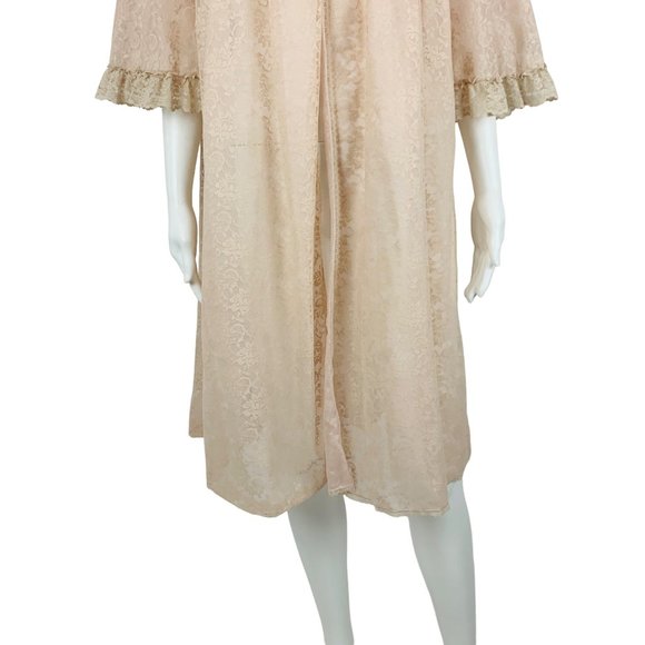 Vintage 60s Lace Robe Beige Pink Nylon Babydoll Deadstock Lingerie - Picture 6 of 10